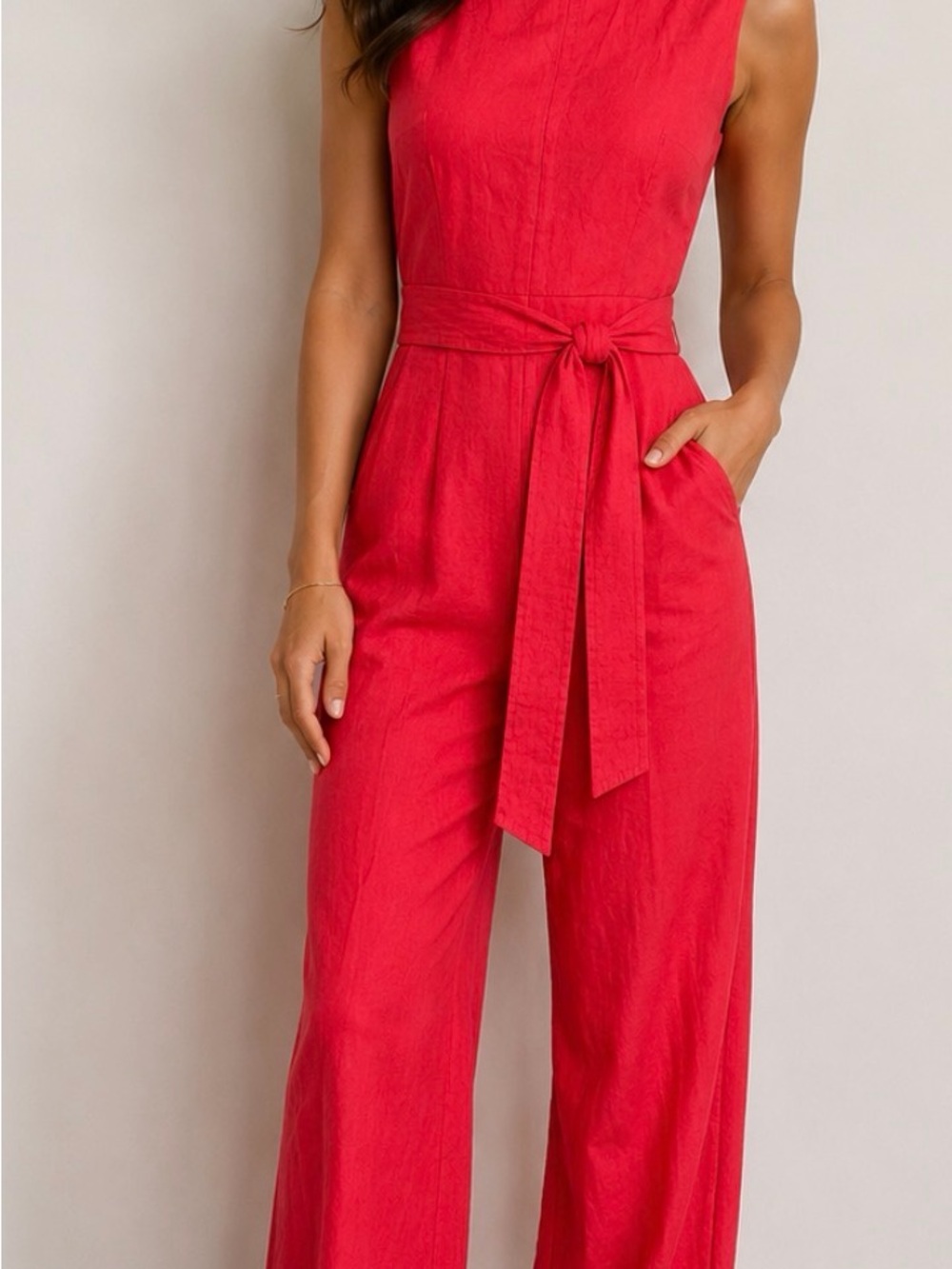 Antonio Melani Jumpsuit Women Size 14 NWT Linen Blend Tie Waist Sleeveless